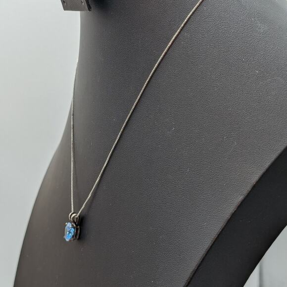 Vtg 925 Sterling Brilliant Blue Crystal Solitaire Pendant Box Chain Necklace - Picture 2 of 9